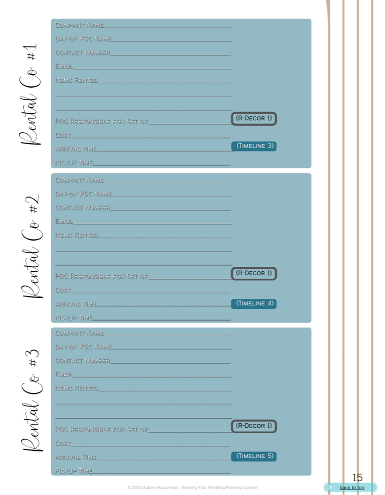 Planning checklist pages